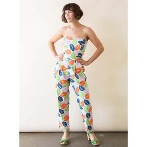 The Odells EUC Ellie Multicolor Lip Print Strapless Jumpsuit 8